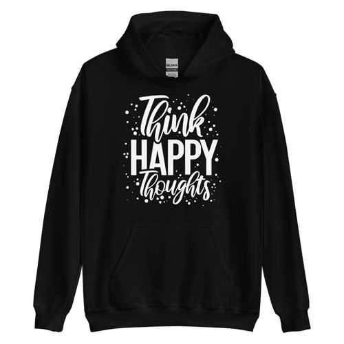 Black / S Think Happy Thoughts Unisex Hoodie by Design Express