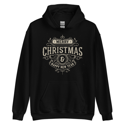 Black / S Merry Christmas & Happy New Year Unisex Hoodie by Design Express