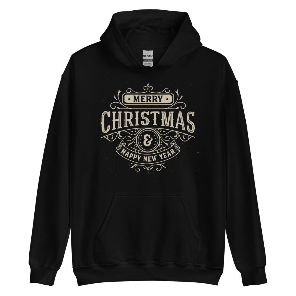 Black / S Merry Christmas & Happy New Year Unisex Hoodie by Design Express