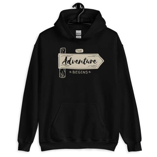 Black / S the Adventure Begin Unisex Hoodie by Design Express