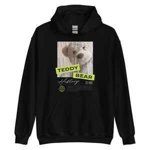 Black / S Teddy Bear Hystory Front Unisex Hoodie by Design Express