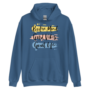 Indigo Blue / S Positive Mind, Good Vibes, Great Life Unisex Hoodie by Design Express