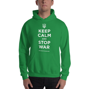 Irish Green / S Keep Calm and Stop War (Support Ukraine) White Print Unisex Hoodie by Design Express