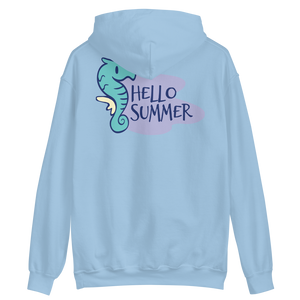 Light Blue / S Seahorse Hello Summer Unisex Hoodie by Design Express