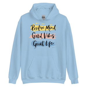 Light Blue / S Positive Mind, Good Vibes, Great Life Unisex Hoodie by Design Express