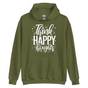 Military Green / S Think Happy Thoughts Unisex Hoodie by Design Express