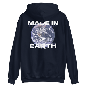 Navy / S Save Our Planet, Made in Earth (Back) Unisex Black Hoodie by Design Express