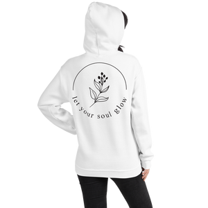 Let your soul glow Back Unisex White Hoodie by Design Express