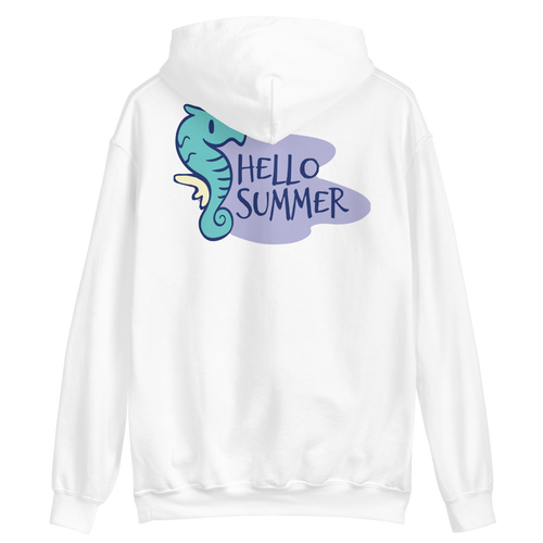 White / S Seahorse Hello Summer Unisex Hoodie by Design Express