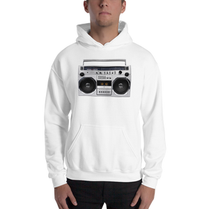 White / S Boom Box 80s Unisex Hoodie by Design Express
