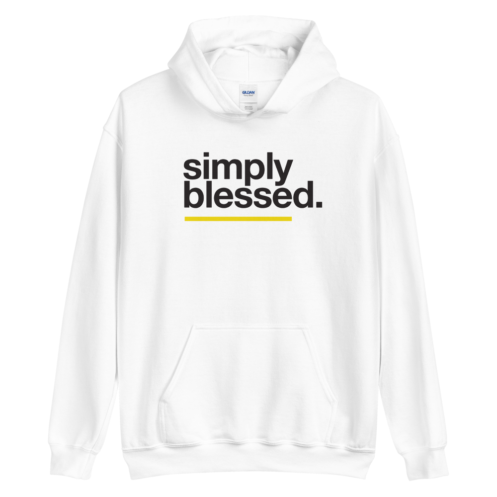 S Simply Blessed (Sans) Unisex White Hoodie by Design Express