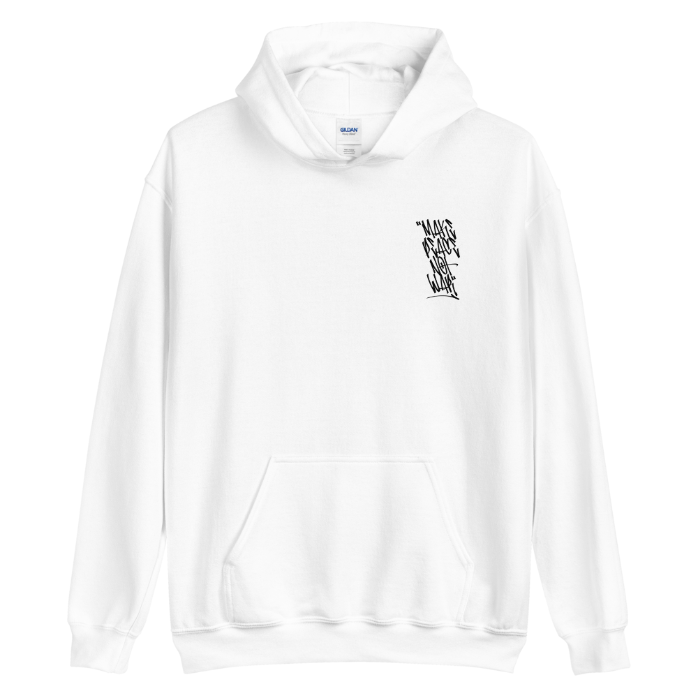 S Make Peace Not War Vertical Graffiti Back (motivation) Unisex White Hoodie by Design Express