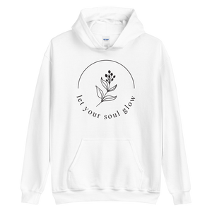 S Let your soul glow Unisex White Hoodie by Design Express