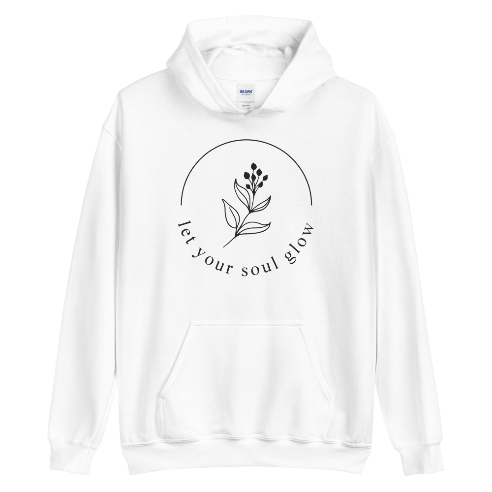 S Let your soul glow Unisex White Hoodie by Design Express