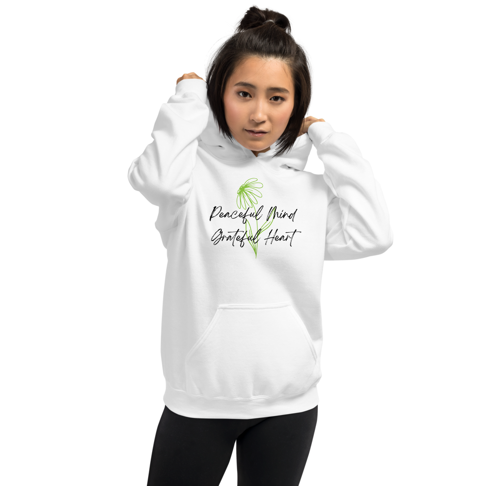 White / S Peaceful Mind Grateful Heart Unisex Light Hoodie by Design Express