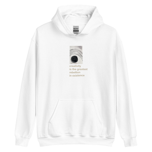 White / S Creativity is the greatest rebellion in existence Unisex Hoodie by Design Express