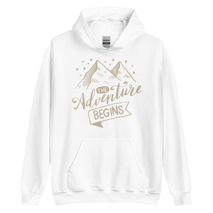 White / S The Adventure Begins Unisex Hoodie by Design Express