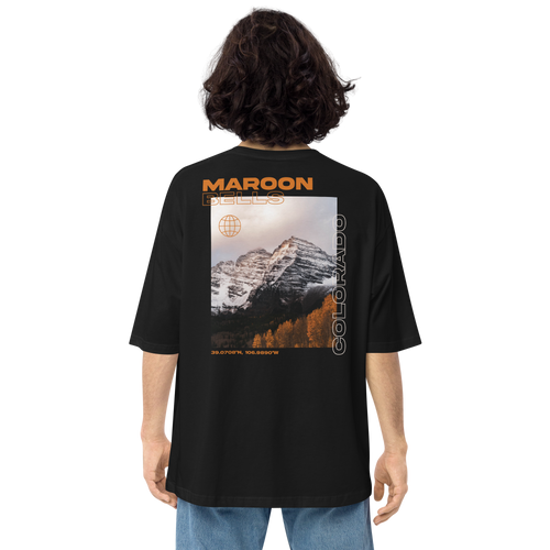 Black / S Maroon Bells, Colorado Back Unisex Oversized T-Shirt by Design Express