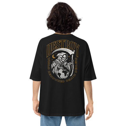 Black / S Destroy World Back Unisex Oversized T-Shirt by Design Express