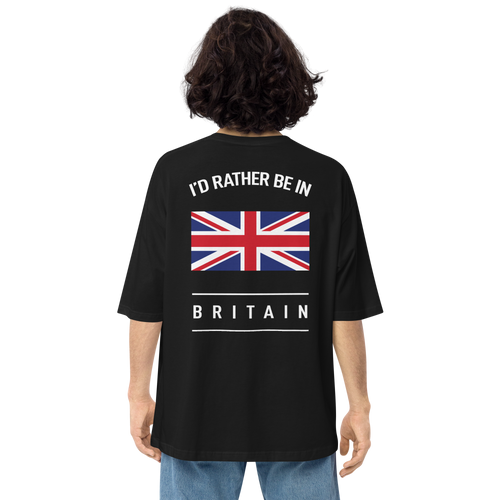 S I'd Rather Be In Britain Unisex Oversized Black T-Shirt by Design Express