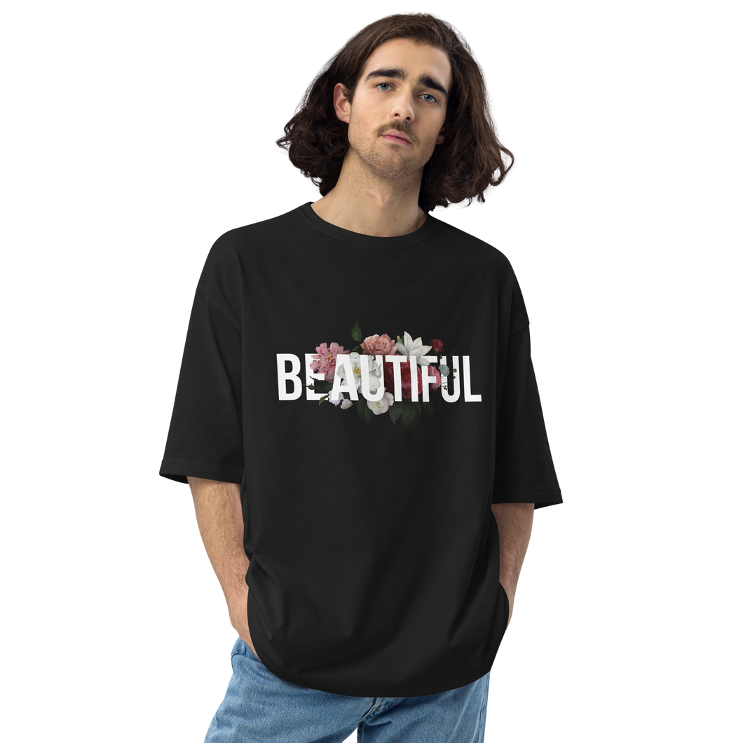 Black / S Beautiful Flower Unisex Oversized Dark T-Shirt by Design Express