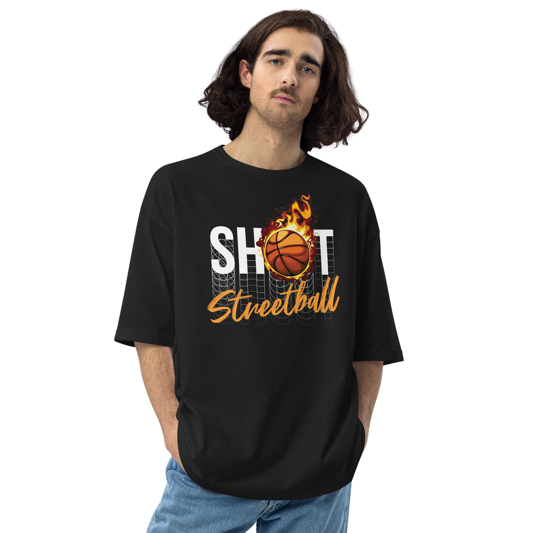 Black / S Shoot Streetball Front Unisex Oversized Dark T-Shirt by Design Express