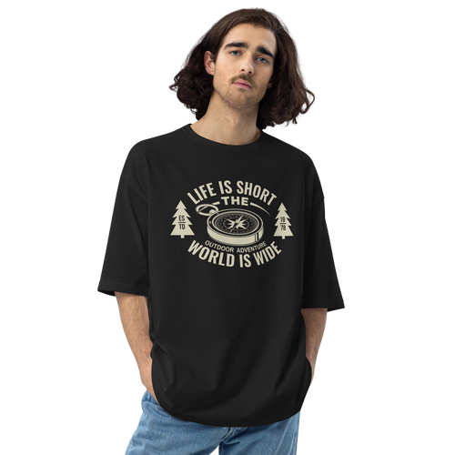 Black / S Life Is Short, World is Wide Front Unisex Oversized T-Shirt by Design Express