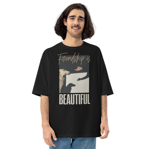 Black / S Friendship is Beautiful Front Unisex Oversized T-Shirt by Design Express