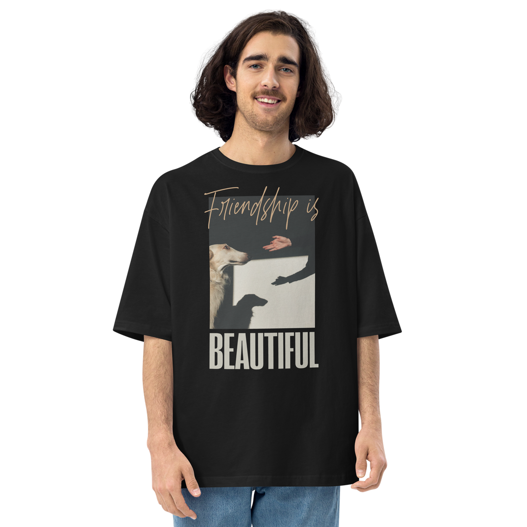 Black / S Friendship is Beautiful Front Unisex Oversized T-Shirt by Design Express