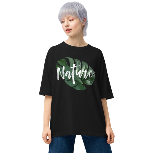 Black / S Nature Montserrat Leaf Unisex Oversized T-Shirt by Design Express
