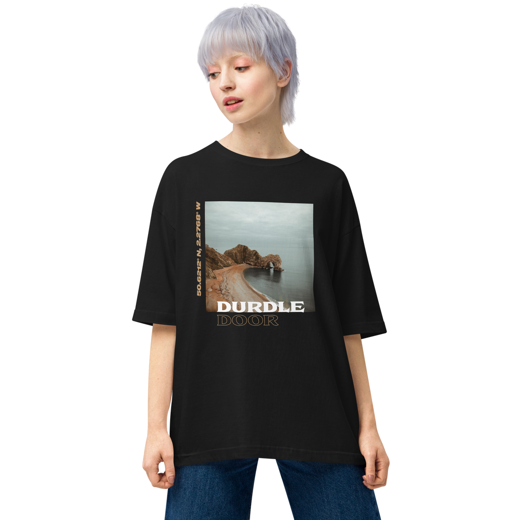 S Durdle Door Front Unisex Oversized Black T-Shirt by Design Express