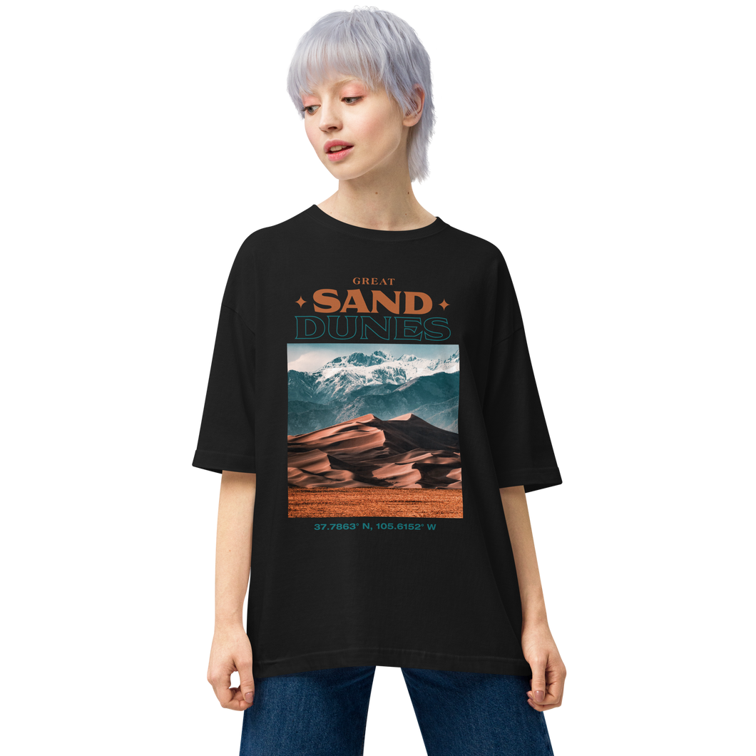 Black / S Great Sand Dunes Front Unisex Oversized T-Shirt by Design Express