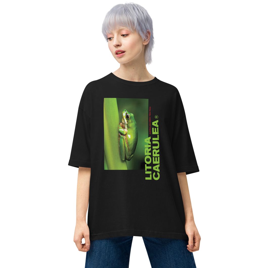 Black / S Litoria Caerulia Front Unisex Oversized T-Shirt by Design Express