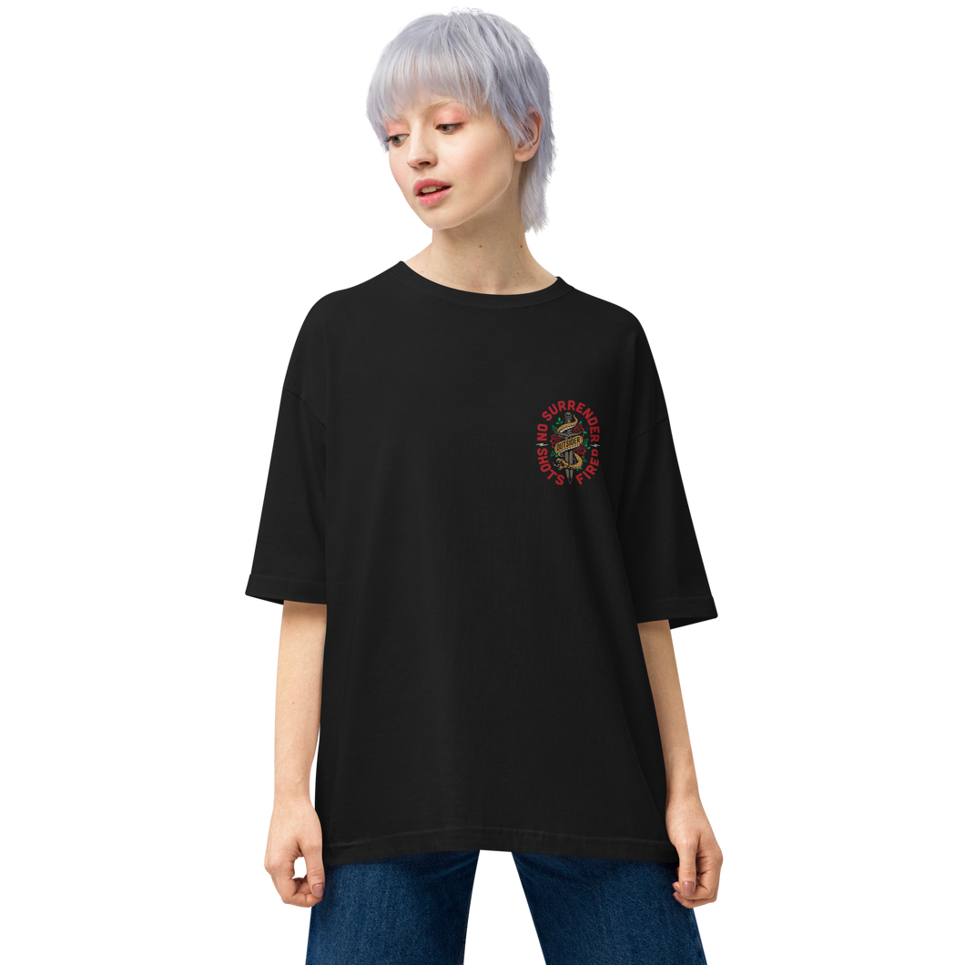 Black / S No Surrender Back Unisex Oversized T-Shirt by Design Express