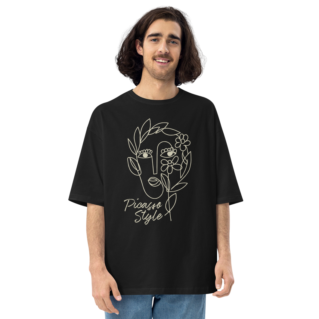 Black / S Picasso Line Style Front Unisex Oversized T-Shirt by Design Express