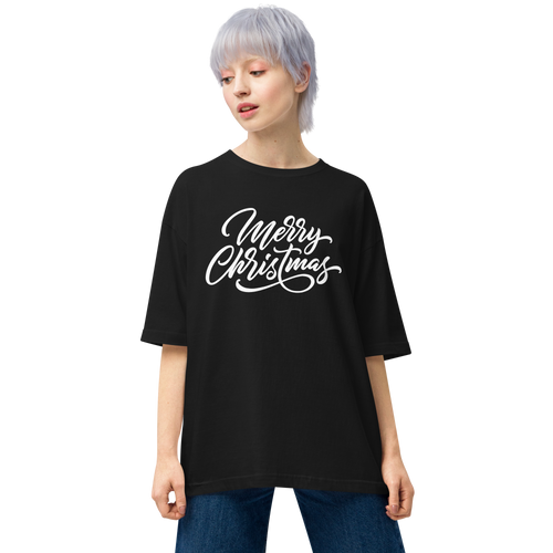 Black / S Merry Christmas Unisex Oversized T-Shirt by Design Express