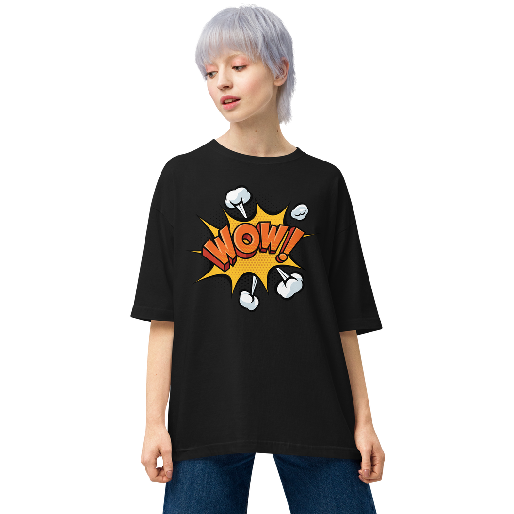 Black / S Wow Pop Art Unisex Oversized T-Shirt by Design Express