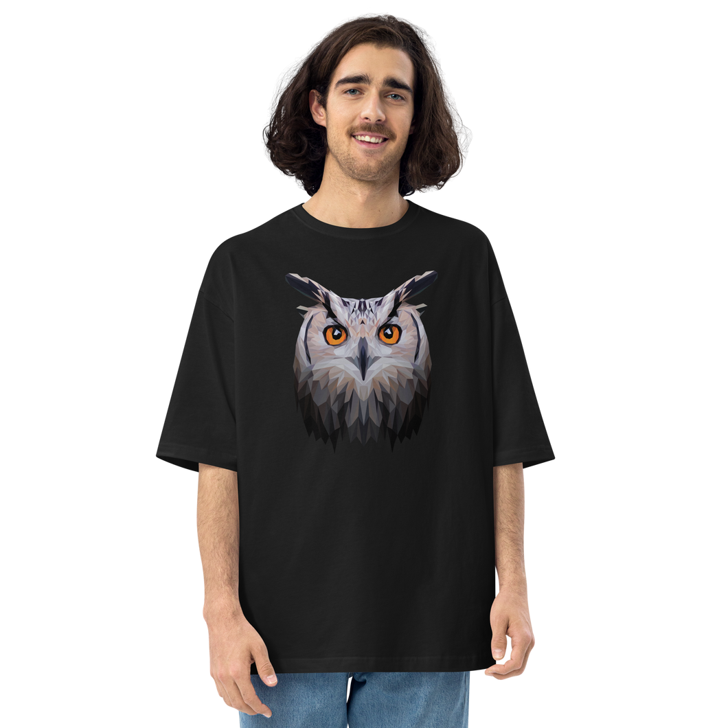 Black / S Owl Art Unisex Oversized T-Shirt by Design Express
