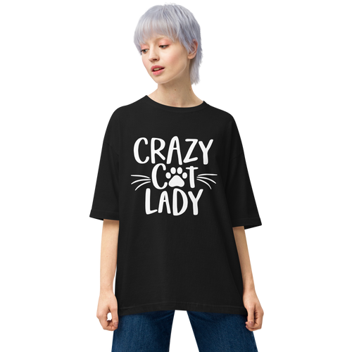 Black / S Crazy Cat Lady (Pet Lover) Unisex Oversized Dark T-Shirt by Design Express