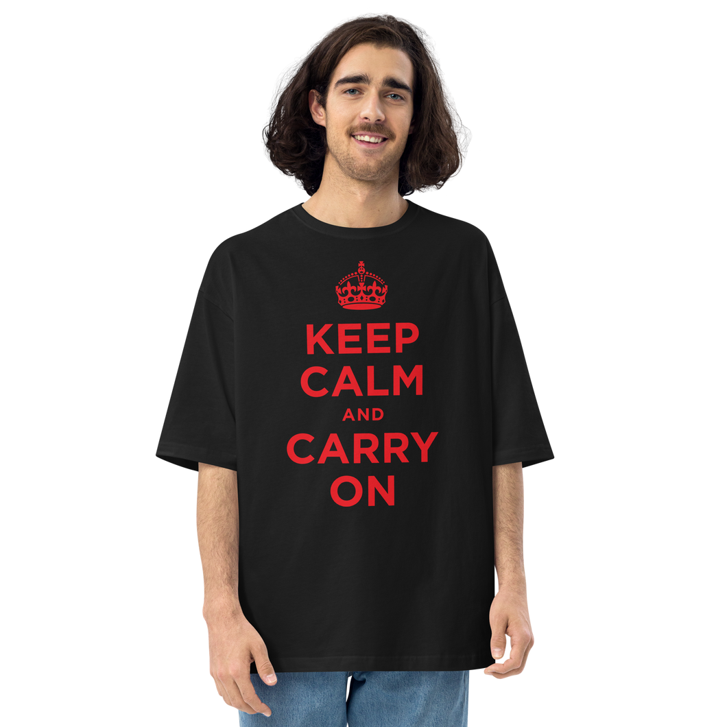 Black / S Keep Calm and Carry On Red Unisex Oversized T-Shirt by Design Express