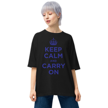 Black / S Keep Calm and Carry On Blue Unisex Oversized T-Shirt by Design Express