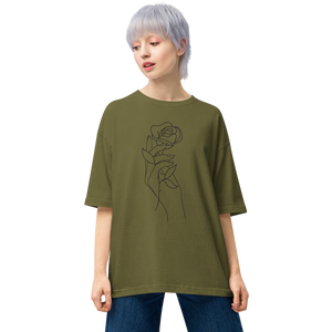 City Green / S Rose in Hand Unisex Oversized Light T-Shirt by Design Express