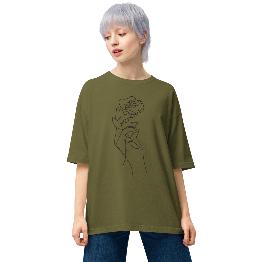 City Green / S Rose in Hand Unisex Oversized Light T-Shirt by Design Express