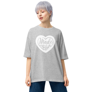 Mixed Grey / S Made With Love (Heart) Unisex Oversized T-Shirt by Design Express