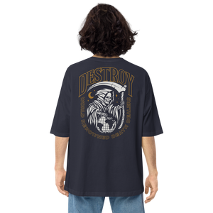 Navy / S Destroy World Back Unisex Oversized T-Shirt by Design Express