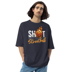 Navy / S Shoot Streetball Front Unisex Oversized Dark T-Shirt by Design Express