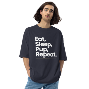 Navy / S Eat Sleep Pup Repeat "Poppins" Unisex Oversized T-Shirt by Design Express