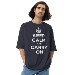Navy / S Keep Calm and Carry On Reverse Unisex Oversized T-Shirt by Design Express