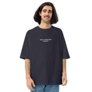 Navy / S Travel Is An Investment In Yourself Back Unisex Oversized T-Shirt by Design Express