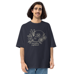 Navy / S Marvelous Nightmare Flower Skull Front Unisex Oversized T-Shirt by Design Express